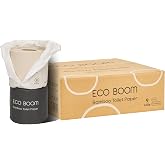 ECO BOOM Unbleached Bamboo Toilet Paper, 100% Tree-Free & Plastic-Free, 3-Ply Strong, FSC Certified, Unscented, 9 Rolls, 360 