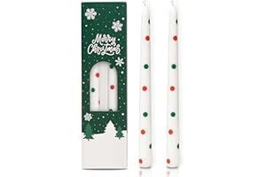 GOLIBRA 2 Pack Christmas Taper Candles, 10 Inch Unscented Candlesticks with Red and Green Polka Dots for Holiday Table Centerpiece, Fireplace Mantel, Advent Wreaths, Winter Weddings, Home Decor