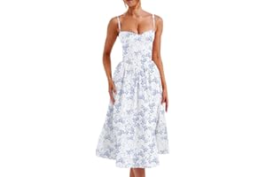 midelxp Corset Dress for Women Formal Spaghetti Strap Bustier Midi Dresses Flowy Pleated Hem Corset Sundress with Pockets