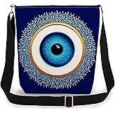 LiuenMgg Evil Eye Print Canvas Crossbody Bag, Adjustable Strap Lightweight Purse with Top Zipper & Inner Pocket, Daily Shoulder Bag Gift for Women -2