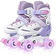 MammyGol Roller Skates for Girls Kids Boys, 4 Sizes Adjustable Quad Toddler Skates Indoor Outdoor Ages 3-8, Pink Blue Purple Green