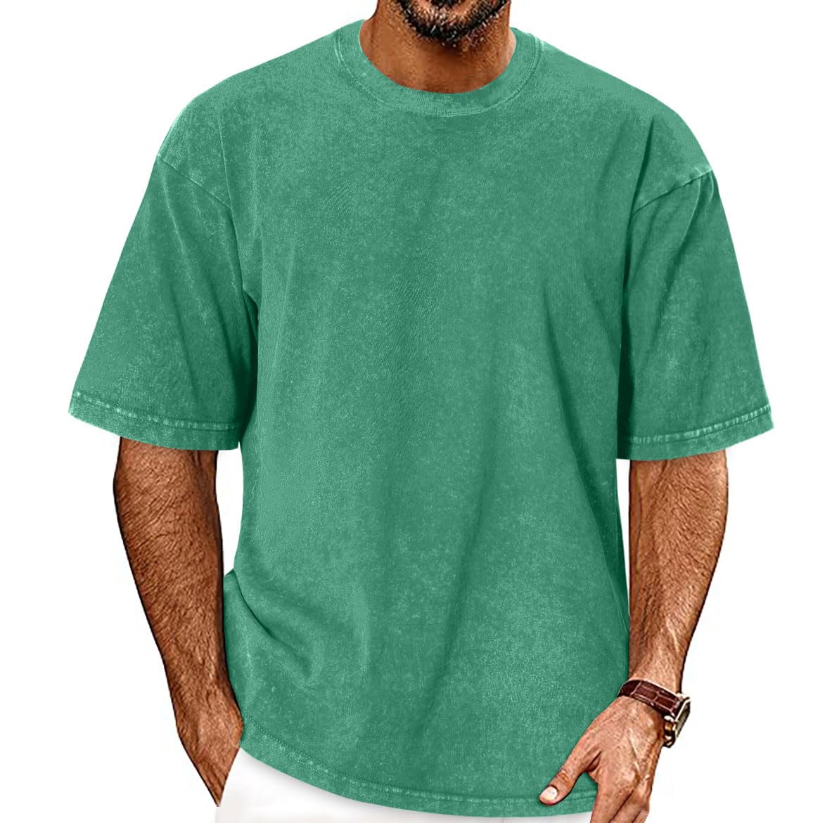 Photo 1 of Oversized Tshirts for Men Short Sleeve Vintage Washed Basic Loose Tees, Light Green, S