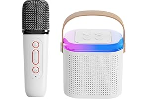 FANDINA Mini Karaoke Machine for Kids,Portable Bluetooth Speaker with Wireless Microphone for Kids Toddler,Gifts for Girls and Boys Birthday (Pink 2 mic) (White 1 mic)