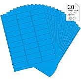 1" x 2-5/8" Colored Address Labels, 600 Bright Blue Label Stickers- Laser/Ink Jet Printer Mailing Labels, 8.5"x11" 20 per Sheet
