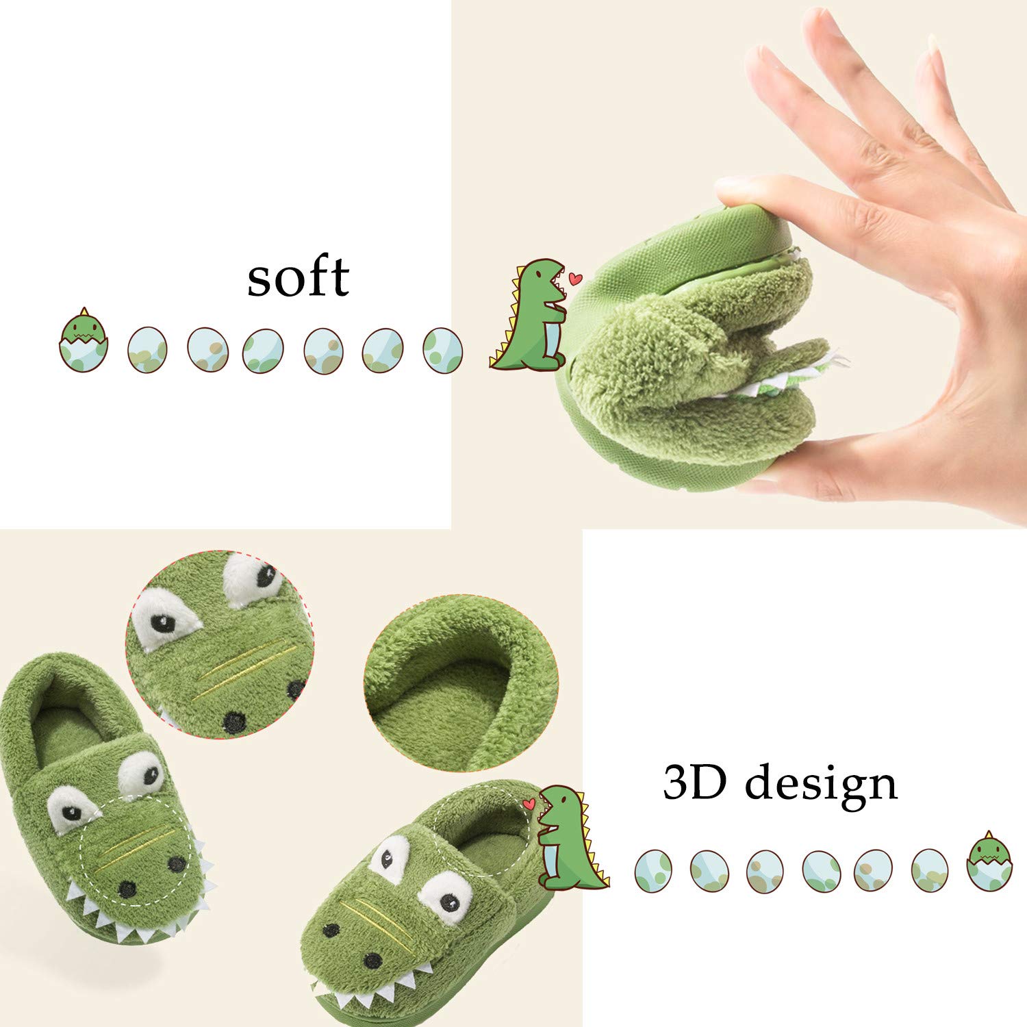 JACKSHIBO Toddler Slippers Boys Girls Dinosaur House Shoes Cute bunny Slipper for Home Indoor Winter Bedroom Non Slip Soft Rabbit Warm shoes