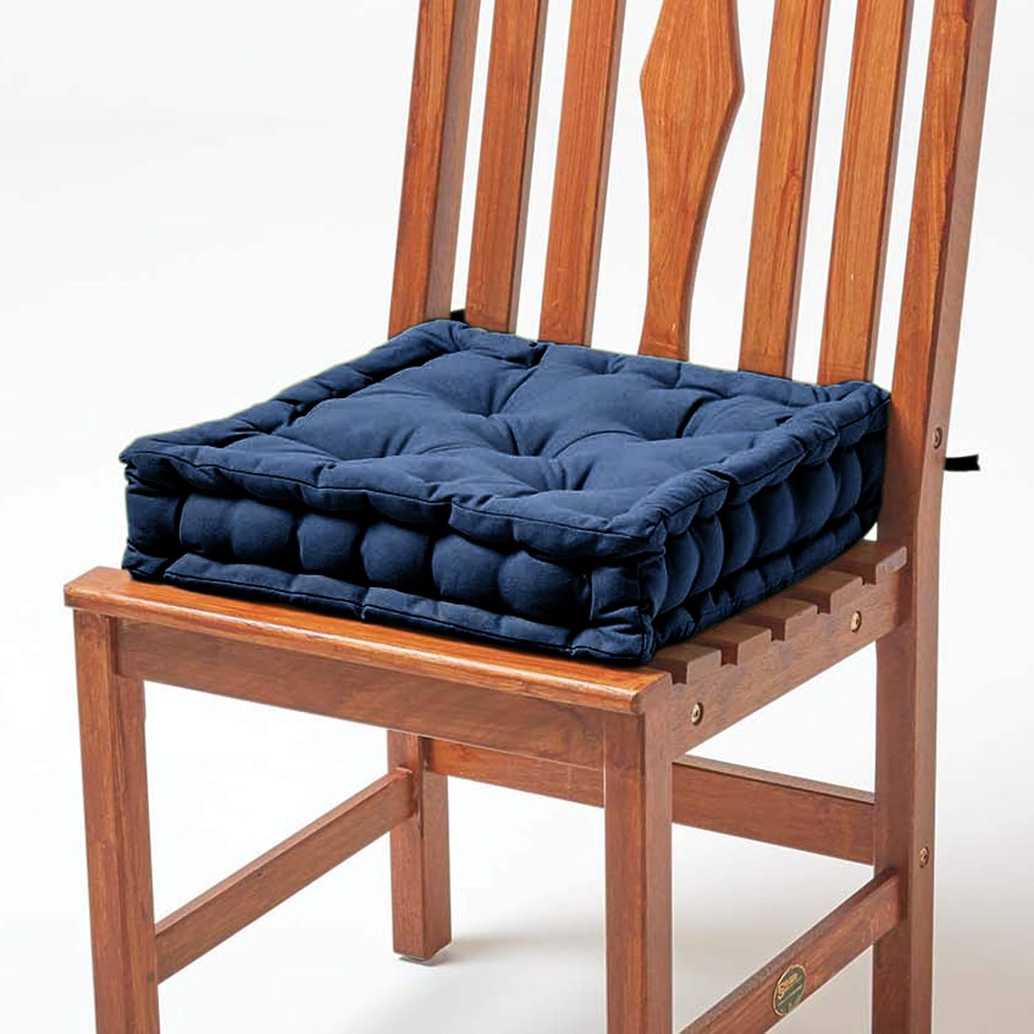 HOMESCAPES Navy Blue Dining Chair Booster Cushion Large Firm 40 cm