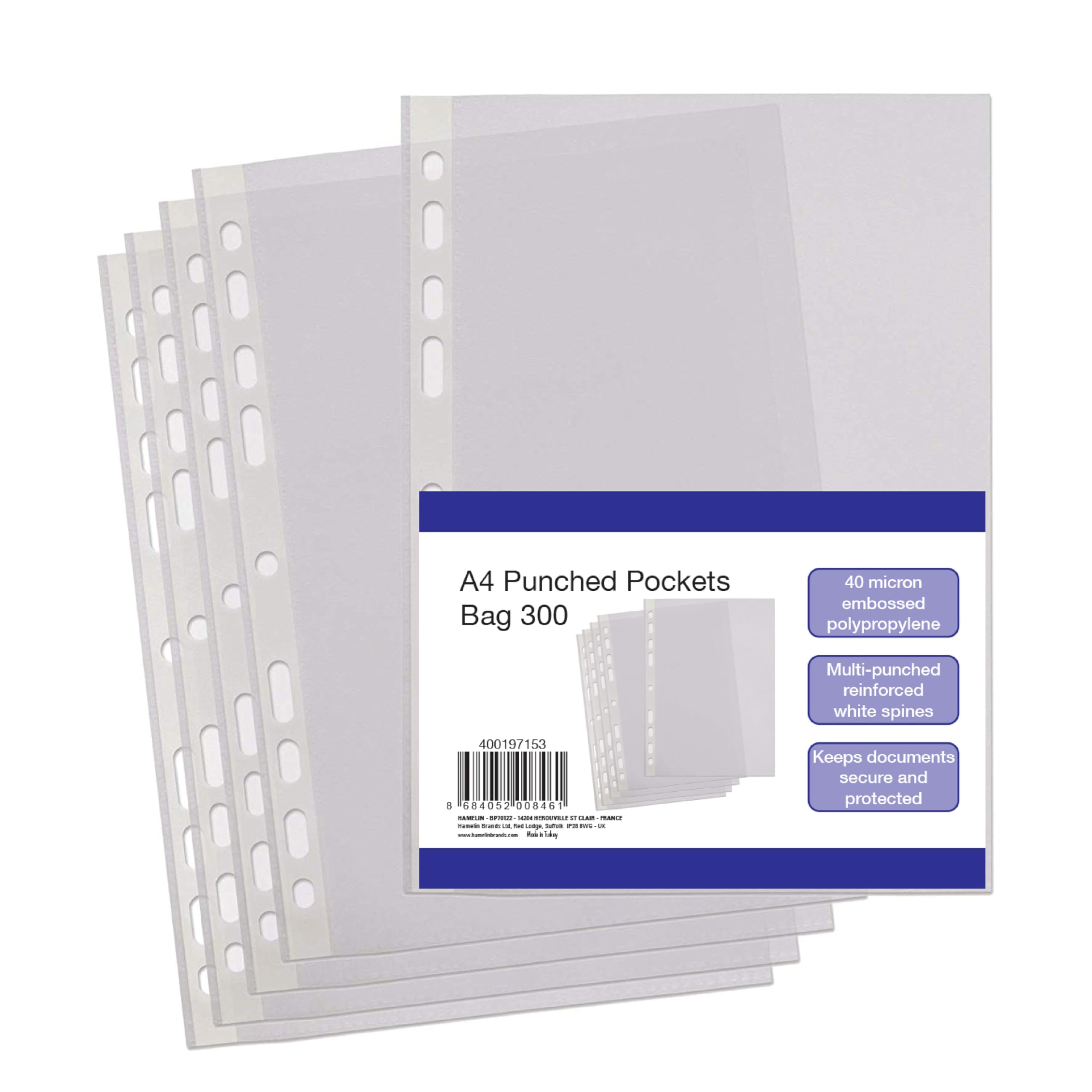 SUMMIT A4 Bulk Punched Pockets, 300 Clear Plastic Sleeves, Reinforced Multi-Punched Spine, Professional Bulk Buy, 40 Microns for Durable Filing