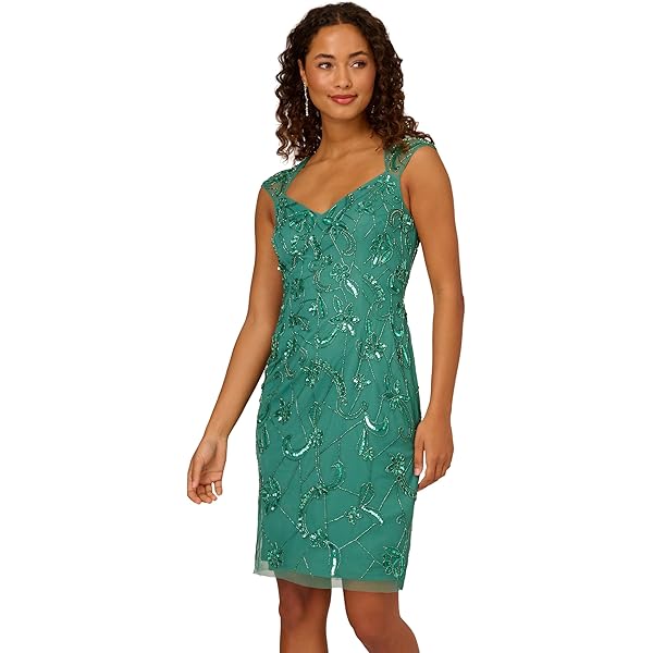 slim fit dress slacks Dusty Emerald Hand Beaded Short Sleeve Floral Godet Gown