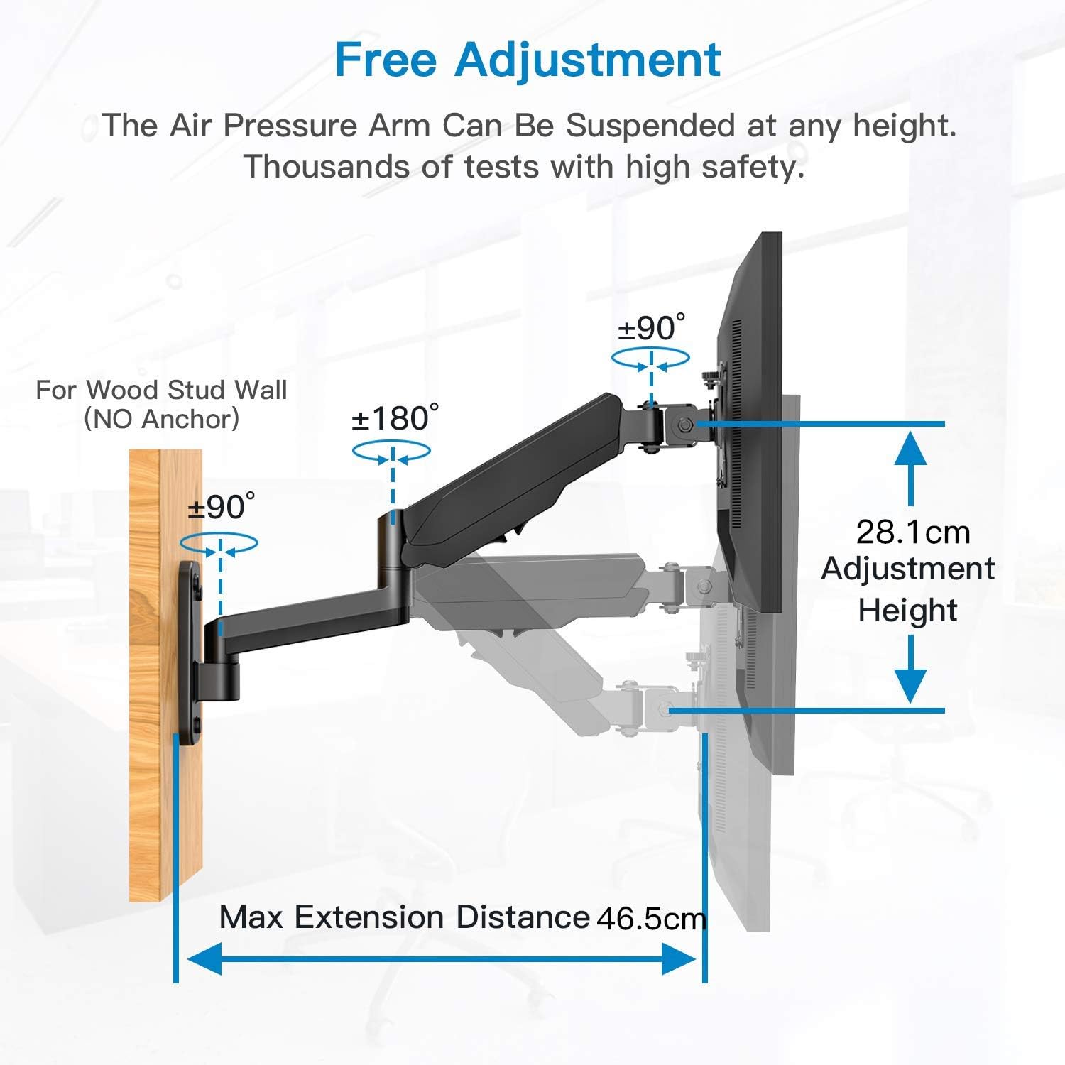 HUANUO 17-32 Inch Monitor Wall Mount Bracket for Computer TV Screens Adjustable Design Single Monitor Arm Support 8 kg VESA 75x75 mm - Image 4
