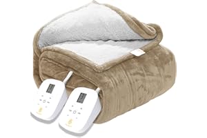 RAMESSES Heated Blanket Electric Throw,Soft Plush Fabric,Warm and Cozy,Multiple Heat Settings,Safety 10 Hours Auto-Off Dual Controllers(84Wx90L, Linen)