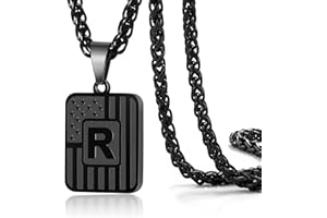 DuoDiner Initial A-Z Necklace for Men Boys, American Flag Stainless Steel Letter Pendent Chain 20+2 Inches