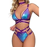 Lilosy Sexy Wireless Choker O Ring Linked Strappy Harness Lingerie Set Outfits 3 Piece