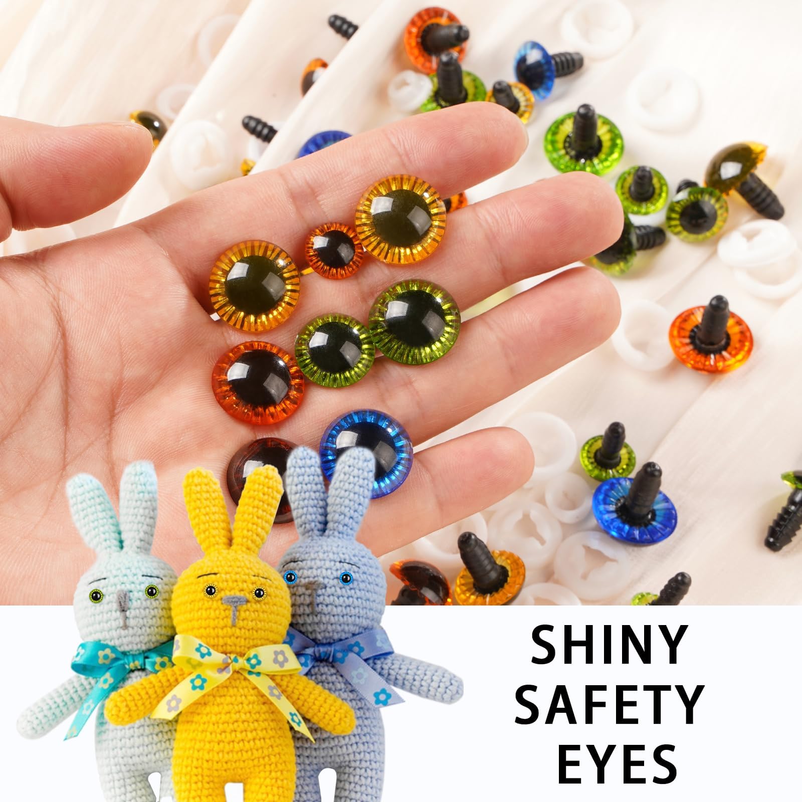 MUCUNNIA Safety Eyes 80 PCS 10mm-18mm Safety Eyes for Amigurumi Plastic Craft Colored Safety Eyes for Crochet with Washers Crochet Eyes for Plush Stuffed Animals, Stuffed Toy and Halloween Decorations