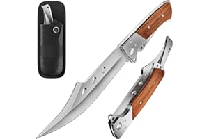 Grand Way Long Blade Folding Knife - Sharp Hunting Hiking Camping Tactical Survival Work Knives for Men Women - Foldable Large Knife with Rosewood Handle - Stocking Stuffers Gifts 4172
