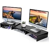LORYERGO Dual Monitor Stand Riser - Adjustable Length and Angle Computer Monitor Stand, 3 Shelf Desktop Storage…