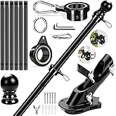Flag Poles Kit with Bearings Rings & Flag Bracket, 7 FT 360° Spinning Flag Pole Stainless Steel Flagpole with Bearing Steel Ball Swivel Rings Clips & 2-Position Holder for Outside House Wall Mounted