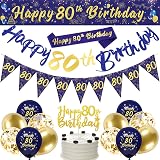 DearLives Navy Blue Gold 80th Birthday Decorations Party Banner Balloons
