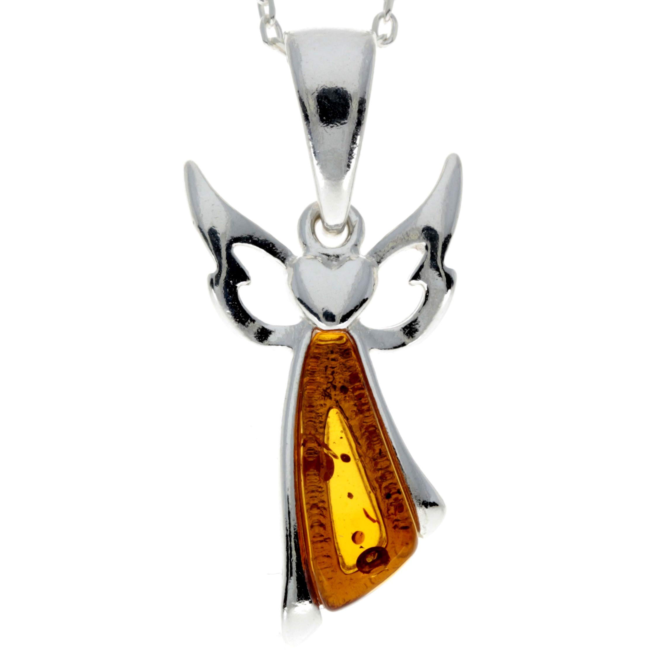 Genuine Cognac Baltic Amber & Sterling Silver Angel Pendant without Chain - GL2008C