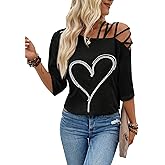 SOLY HUX Women's Figure Graphic Tees Criss Cross Cut Out Half Sleeve T Shirt Summer Tops
