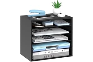 SHARKWOODS Organiseur de bureau en bois à 5 niveaux, trieur de papier pour bureau avec étagères de rangement réglables, porte
