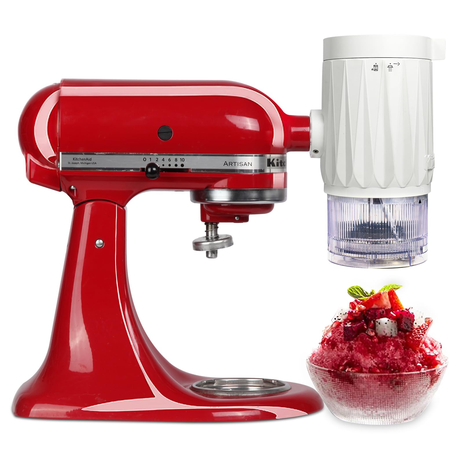Shave Ice Attachment for Kitchenaid Stand Mixers, Shaved Ice and Snow Cone Attachment for Kitchenaid with 10 Ice Molds White
