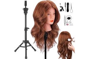 SZCY LLC Mannequin Head with Human Hair, 18 inch Mannequin Head with Tripod Stand, Real Hair Cosmetology Makeup Hairdressing Training Head with Wig Stand Tripod, Doll Head for Hair Styling Training with Table
