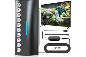 QBOY 1600+ Miles Range Strongest TV Antenna Indoor, Digital TV Antenna for Smart TV with Amplifier and Signal Booster, HD Antenna for TV Outdoor for Local Channels-Support 8K, 4K, 1080P - 36ft Coax Cable