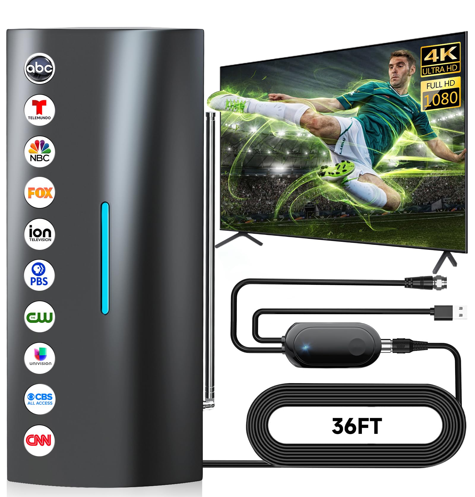 Photo 1 of 2026 Digital Antenna for Smart TV Indoor with Amplifier, 360° Long Range Reception HD Local Channels -38FT Coax Cable -Supports 8K, 4K, 1080P for Smart/Old TVs