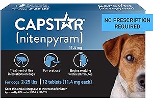Capstar (Nitenpyram) Fast-Acting Oral Flea Treatment for Dogs 2-25 Lbs, Vet-Recommended Medication Tablets, Flea Tablets for Dogs Start Killing in 30 Minutes, 12 Doses