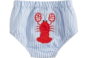 xkwyshop Infant Newborn Baby Boy Summer Outfit Lobster Crawfish Bubble Shorts Striped Diaper Cover Bloomers Smocked Clothes