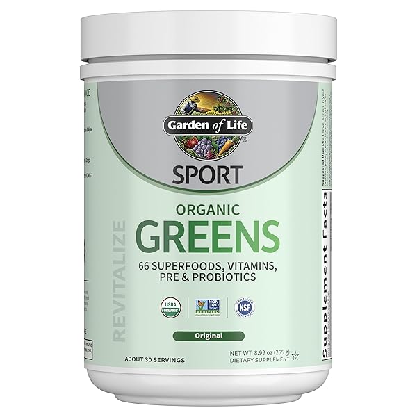 GARDEN OF LIFE SPORT NUTRITION GREENS AND SUPERFOODS POWDER FOR WOMEN AND MEN – UNFLAVORED, ORGANIC BLEND – SPIRULINA, FRUIT, VITAMINS, PRE & PROBIOTICS, MUSHROOMS, ATHLETIC SUPPLEMENTS, 30 SERVINGS
