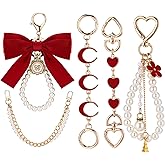 Sureio 5 Pcs Bag Extender Chain Pearl Purse Chain Ribbon Bow Keychain Extender Bag Strap Purse Charms Accessories for Handbag