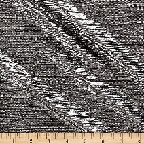 Triple Textile Crinkle Lame Knit Metallic Silver/Black Fabric By The Yard