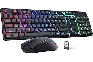Redragon S107KS Wireless Gaming Keyboard and Mouse, RGB Backlit, 3 Mode (Wired/2.4G/BT), Up to 10,000 DPI Gaming Mouse with Software, Ultra Lightweight 65g, 25 Key Anti-Ghosting Keyboard for PC