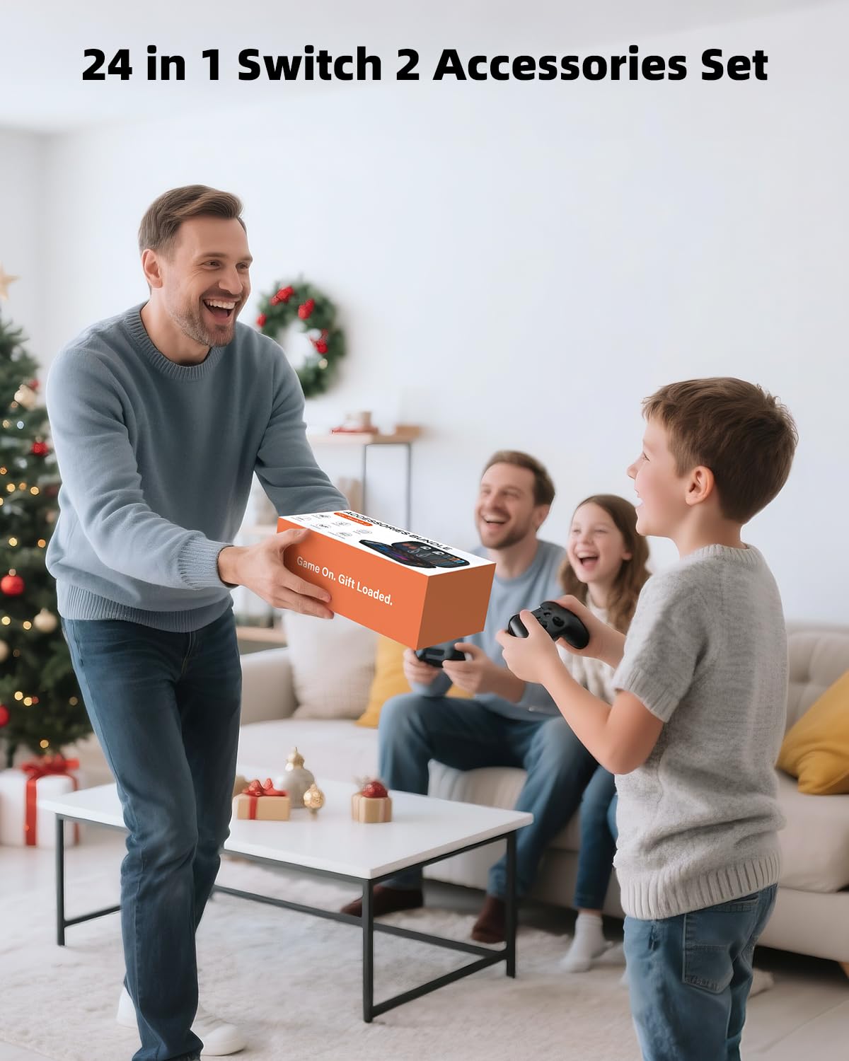 Switch 2 Zubehörpaket für Switch 2, 24 IN 1 Kit, Switch 2 Slim Case, 2 Displayschutzfolien, Ladestation für Switch 2 mit Kabel, 2 Lenkräder, für Joycon 2 Schutzhülle & 2 Griffe, 8 Daumengriffe, 2 Spie 7