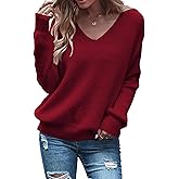 Eurivicy Women's Long Sleeve V Neck Pullover Tops Oversized Chunky Knitted Loose Jumper Sweaters
