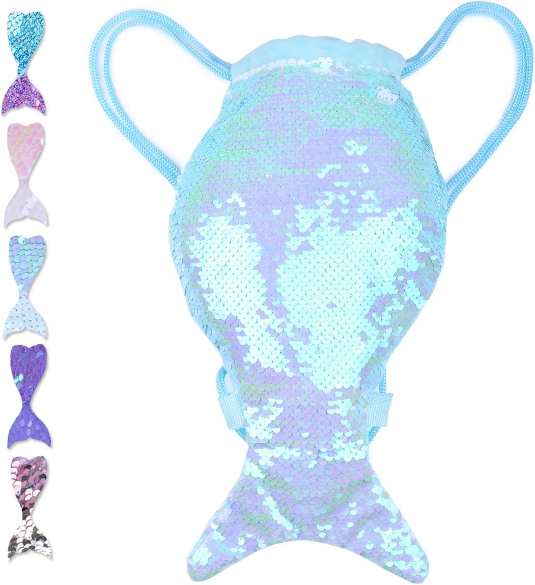  | AMZNOVA Mermaid Tail Backpack for Girls, Reversible Sequin Mermaid Drawstring Backpack Bag for School Gym Dance Hiking Beach, Small, Violet | Backpacks