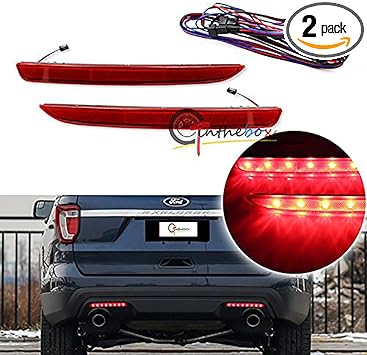 Miniclue Red Lens Full Led Bumper Reflector Rear Fog Lights For 16 17 Ford Explorer Reflectors Automotive