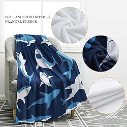 Jekeno Cartoon Shark Blanket Blue Soft Warm Print