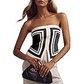 MISSACTIVER Women's Y2K Color Block Knit Bandeau Tops Strapless Sleeveless Split Asymmetric Hem Backless Tube Crop Top Corset