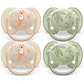 Philips Avent Ultra Soft Pacifier - 4 x Soft and Flexible Baby Pacifiers for Babies Aged 0-6 Months, BPA Free with Sterilizer