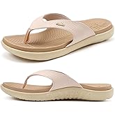 KuaiLu Womens Flip Flops 2025 Ladies Orthotic Yoga Mat Cushion Sandals Dressy Womans Lightweight Summer Slip On Beach Thong Sandles with Comfortable Plantar Fasciitis Arch Support, Beige White US7