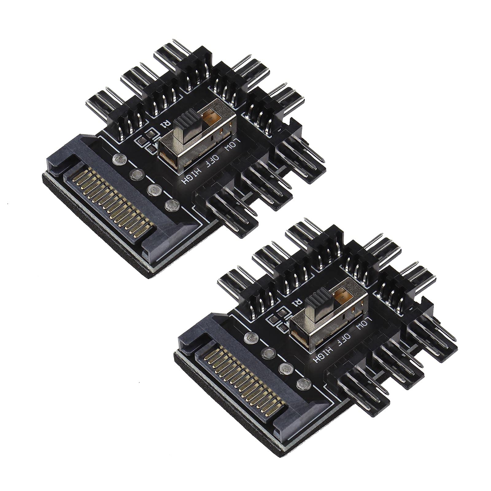 eMagTech 2x Chassis Fan Hub SATA 1 to 8 Way12V 3/4 PIN Cooling Fan Splitter Controller Hub PWM for PC Desktop Computer Motherboard