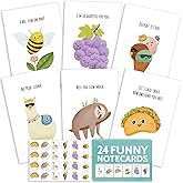 24 Funny Notecards and Envelopes Set - Blank Thinking of You Note Cards for Kids, Friends, Students, Camp Cards and More - Say Hello, Thank You or I Miss You with Funny Greeting Cards