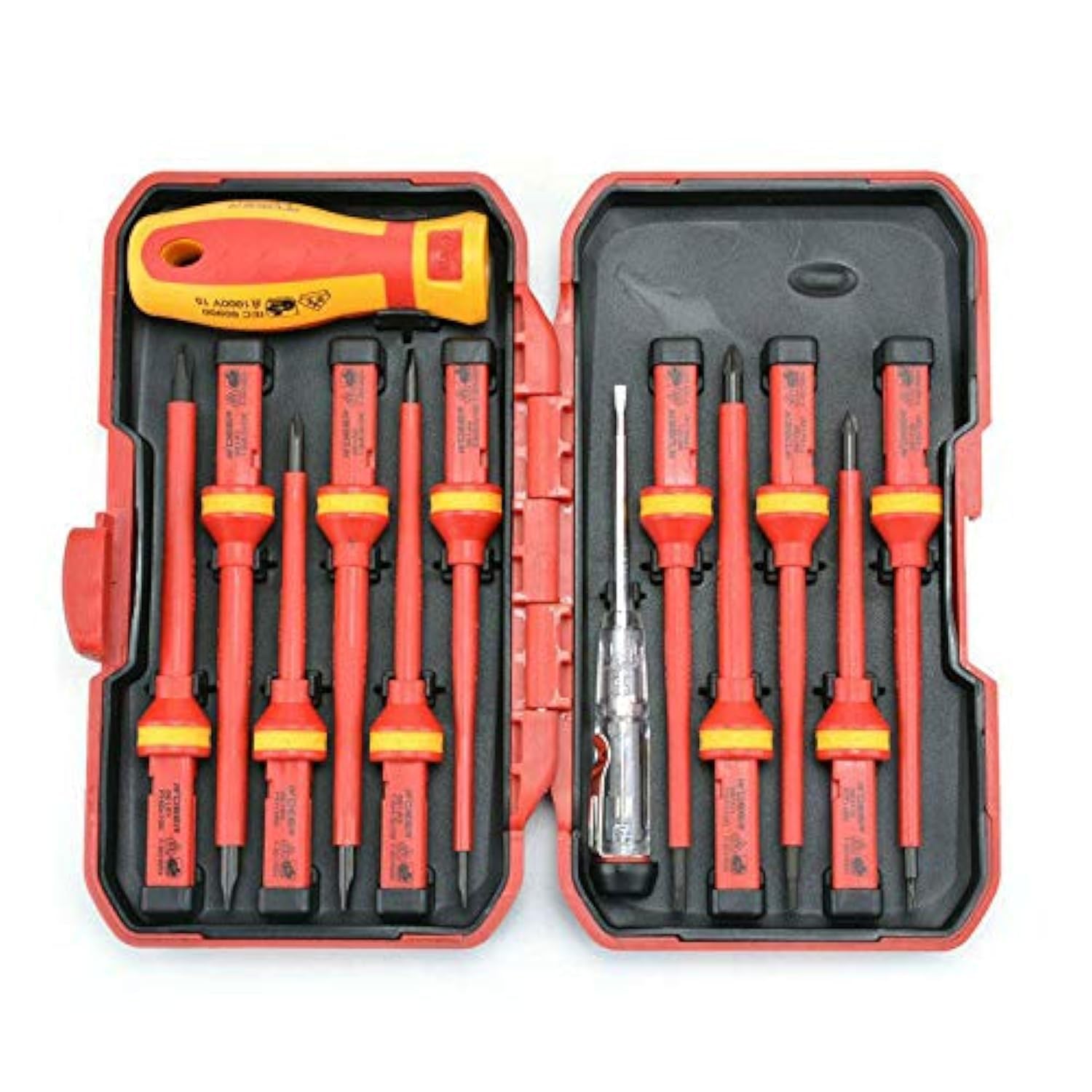 tooloflife HA0667 Electricians Screwdriver Set BE-Tool 1000V Screwdrivers Insulated VDE PH PZ SL TX Interchangeable Screwdrivers for Repairing (Pack of 13)