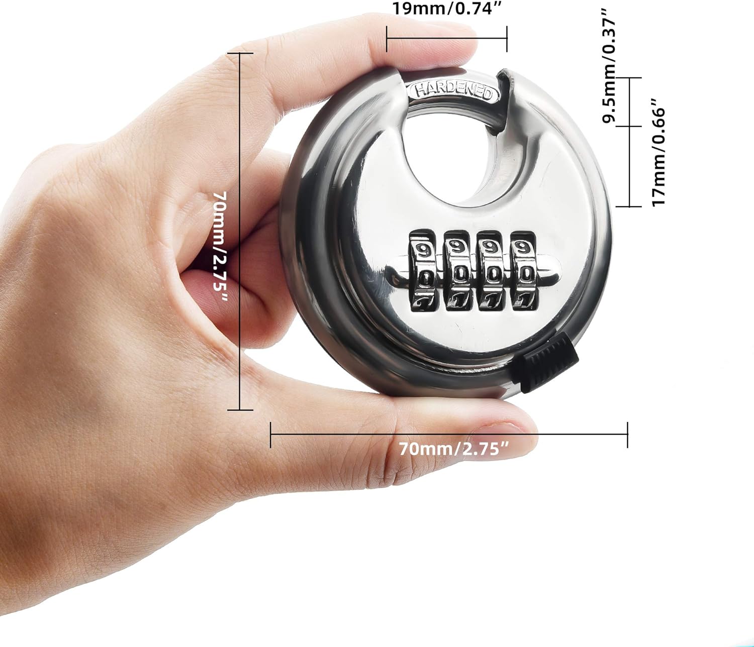 Stainless Steel Discus Padlock 4 Digit (3inch) Combination Lock Outdoor for Warehouse, Sheds, Storage Locker, Units - - 