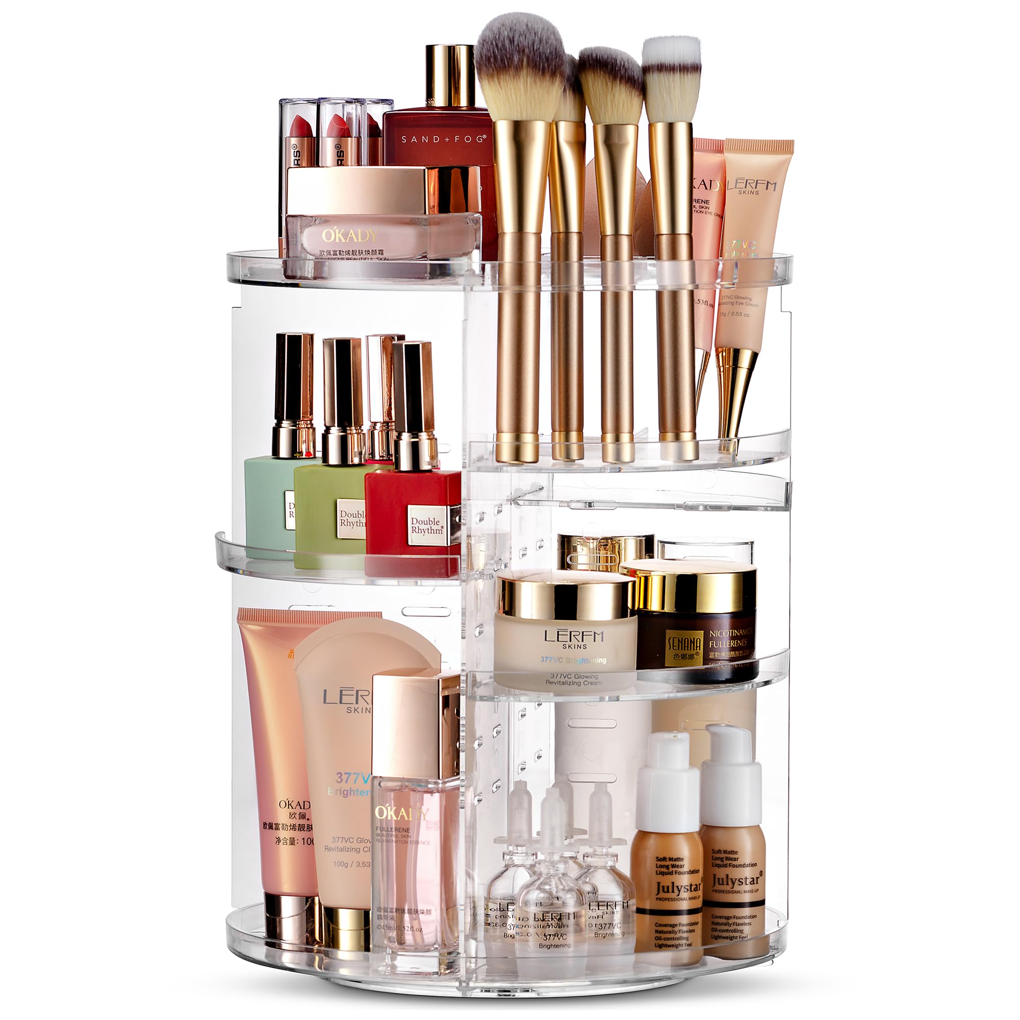 Photo 1 of **PARTIAL SET**Masirs 360 Rotating Makeup Organizer Countertop - Adjustable Shelf Height - The Perfect Round Spinning Cosmetic Organizer for Bedroom Dresser or Vanity Countertop Storage (Clear)
