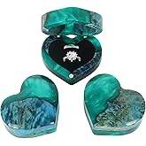Loongresinwood Heart Shaped Ring Box - Handmade Resin Wood Engagement Ring Box, Personalized Wedding Proposal Gift Box with Velvet Interior (Green)