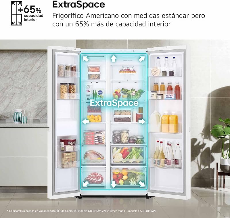 Lg gsbc40swpe - geladeira lado a lado, série 400, resfriamento linear, fluxo de ar múltiplo, classificação e, 662 l, branco
