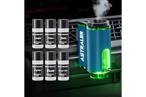 Smart Car Air Freshener Diffuser – Auto On/Off Aromatherapy Diffuser with 3 Scent Modes, USB Rechargeable, Vent Clip, 6 Essen